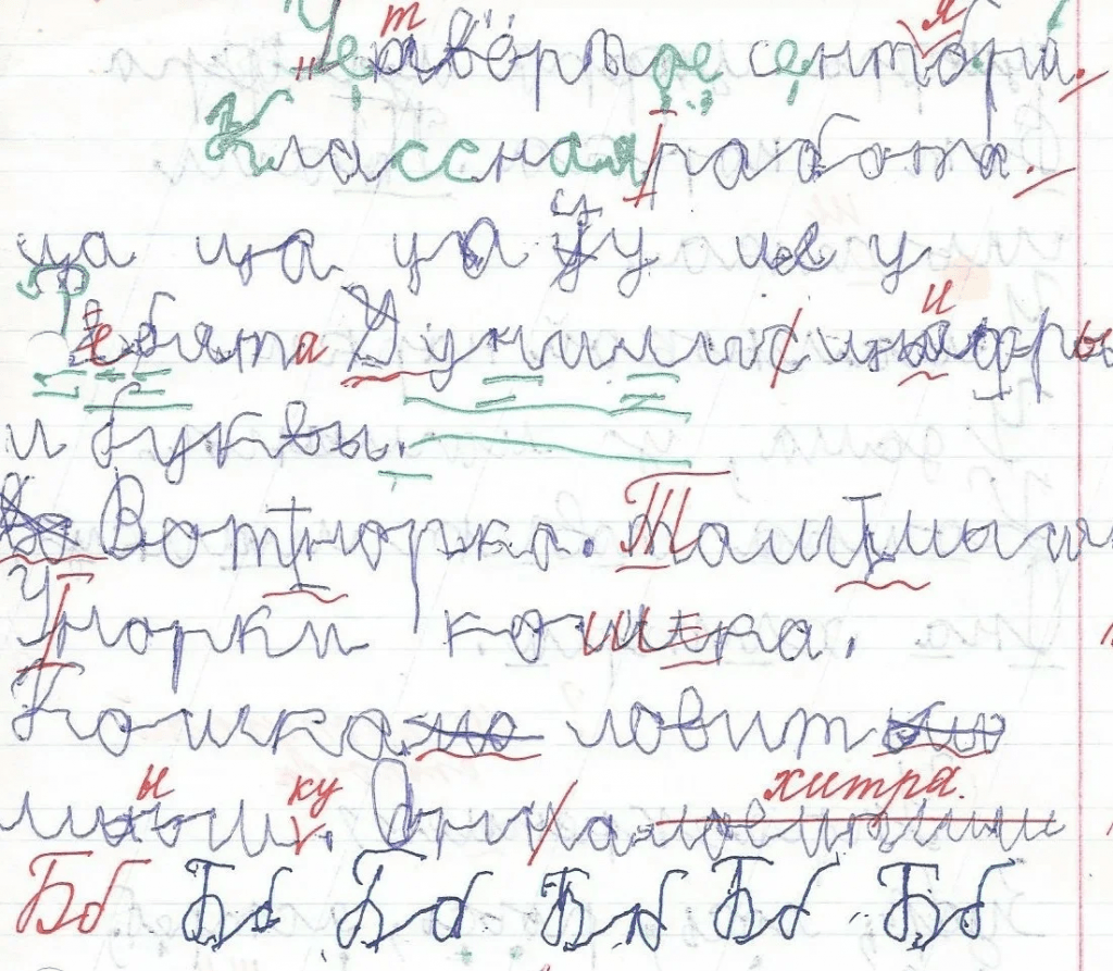 Корявый почерк из-за мозжечковой недостаточности